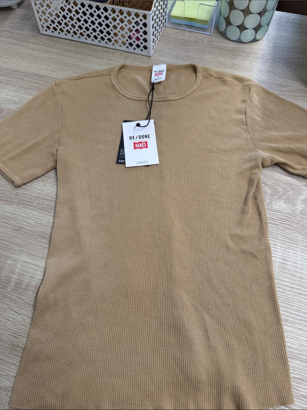 Re/Done Ribbed Short Sleeve Tee — Camel